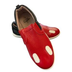 Mickey Mouse Monkey Feet Womens Red & Black Leather Slip-On